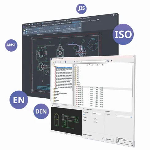 ZWCAD MFG 10 Create standard drawings with an extensive library of standard parts